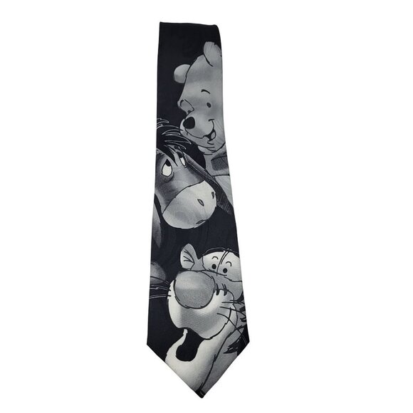 Disney Pooh Winnie the Pooh Tigger Eeyore Vintage Tie Black Gray Nostalgic - Picture 1 of 4